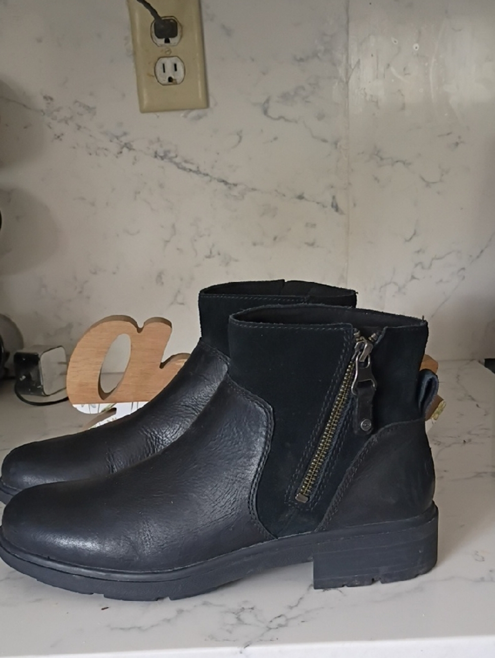 UGG Black Leather Ankle Boots with Side Zipper